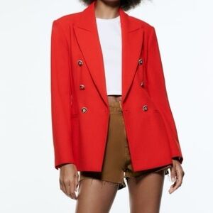 Women's Red Double-Breasted Blazer